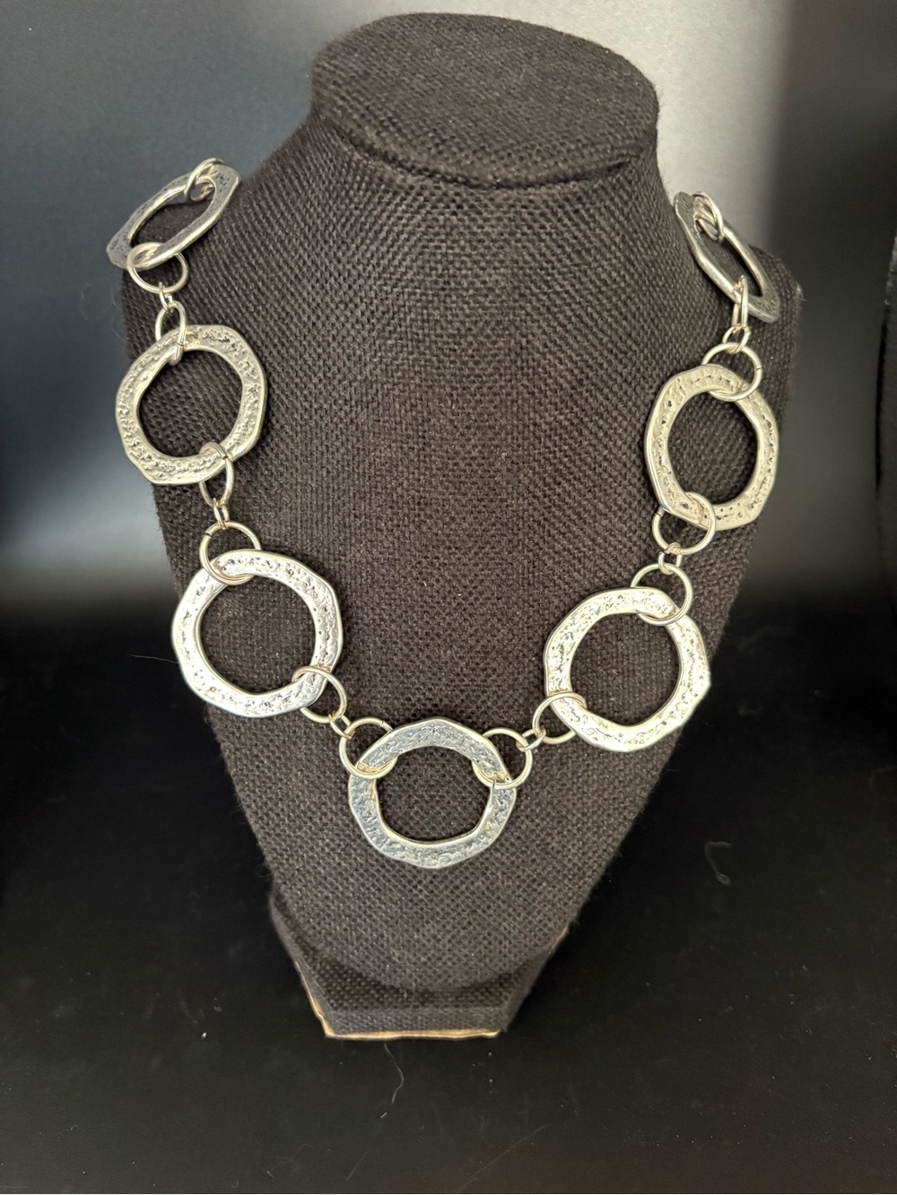 Silver-Link Statement Necklace - Elegant Circular Chain, NEW, Handmade, 23.5”